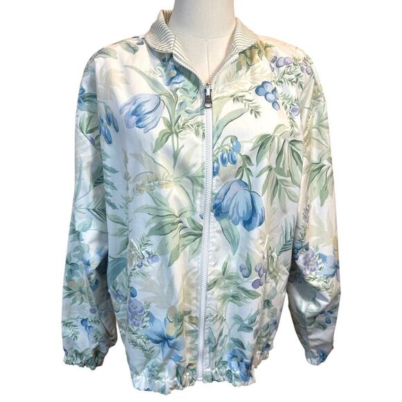 Vintage 90’s Reversible Floral Striped Cottagecore Coquette Zip Up Jacket Large - Picture 4 of 16